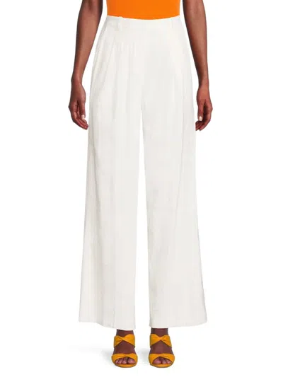 Calvin Klein Women's Pleated Linen Blend Pants In Soft White