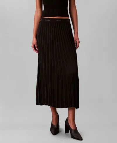 Calvin Klein Women's Pleated Midi Skirt In Brown