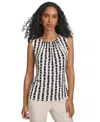 CALVIN KLEIN WOMEN'S PLEATED-NECK ABSTRACT-STRIPED TOP