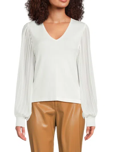 Calvin Klein Women's Pleated Sleeve Top In Cream
