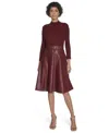 Calvin Klein Women's Pleather Combo Midi Dress In Burgundy