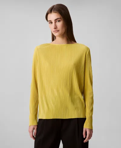 Calvin Klein Women's Plisse Long-sleeve Top In Warm Olive