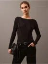Calvin Klein Women's Plisse Low Back Slim T-shirt In Black Beauty