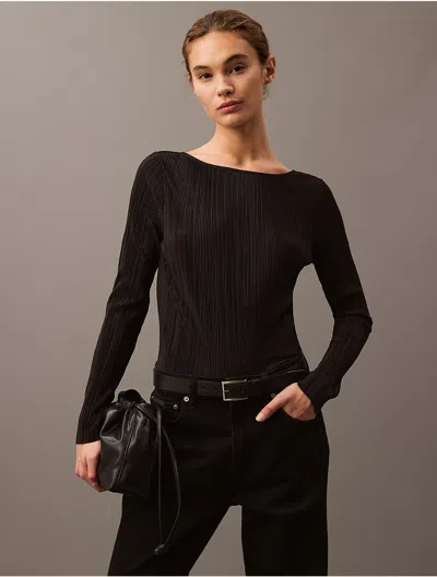 Calvin Klein Women's Plisse Low Back Slim T-shirt In Black Beauty