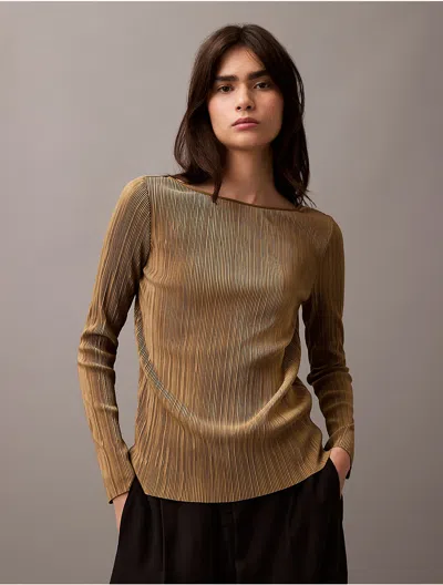 Calvin Klein Women's Plisse Low Back Slim T-shirt In Gothc Olive