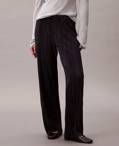 Calvin Klein Women's Plisse Pull-on Wide-leg Pants In Blue