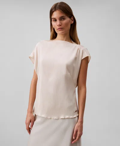 Calvin Klein Women's Plisse Shirred Shoulder Top In Brazilian Sand
