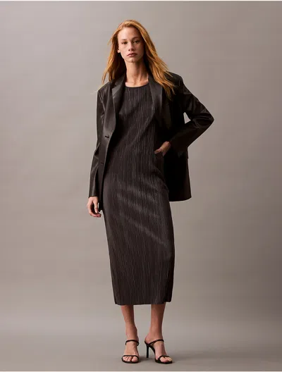 Calvin Klein Women's Plisse Sleeveless Midi Dress In Ebony