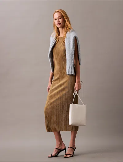 Calvin Klein Women's Plisse Sleeveless Midi Dress In Gothic Olive