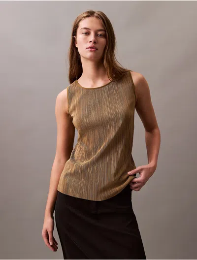 Calvin Klein Women's Plisse Tank Top In Gothc Olive