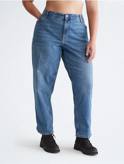 Calvin Klein Women's Plus Size Boyfriend Slim Fit Mid Rise Light Blue Jeans In Bridgetown