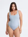 Calvin Klein Women's Plus Size Core Tonal Scoopneck One Piece Swimsuit In Blue Chime