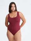 Calvin Klein Women's Plus Size Core Tonal Scoopneck One Piece Swimsuit In Deep Cranberry