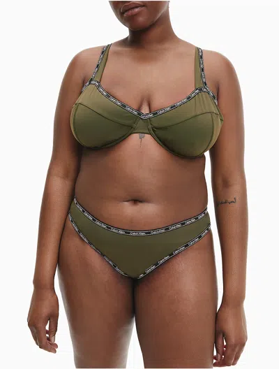 Calvin Klein Women's Plus Size Logo Tape High Leg Bikini Bottom