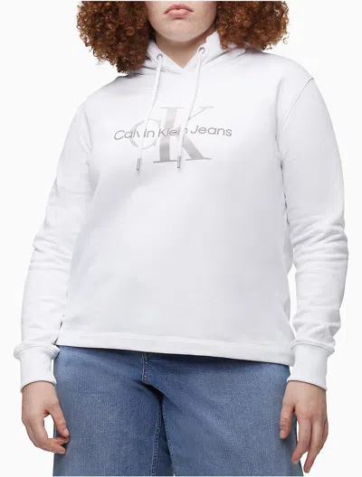Calvin Klein Women's Plus Size Metallic Monogram Logo Hoodie In Bright White