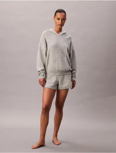 Calvin Klein Women's Plush Sweater Lounge Hoodie In Gray