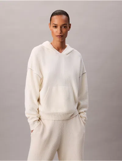 Calvin Klein Women's Plush Sweater Lounge Hoodie In White