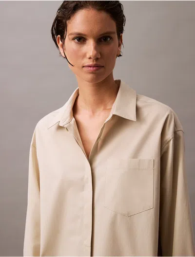 Calvin Klein Women's Pocket Cotton Button-down Shirt In Overcast