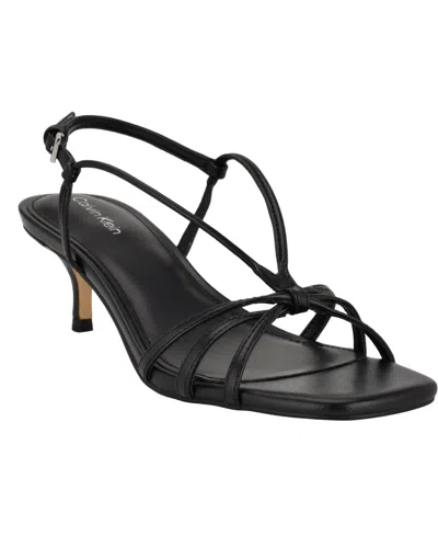 Calvin Klein Women's Poeta Kitten Heel Strappy Dress Sandals In Black