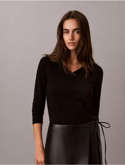 Calvin Klein Women's Pointelle Knit Long Sleeve Top In Black