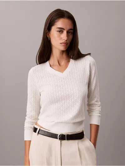 Calvin Klein Women's Pointelle Knit Long Sleeve Top In Neutral