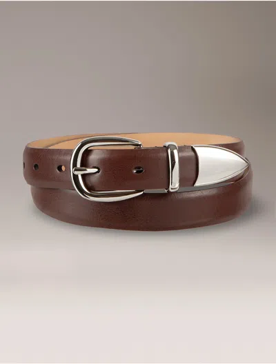 Calvin Klein Women's Polished Metal Tipped Belt In Brown