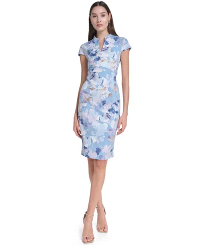 Calvin Klein Women's Polyester-blend Printed Sheath Dress In Blue