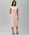 Calvin Klein Floral-print Tie-neck Shift Dress In Sepia Rose