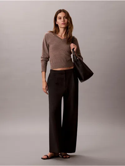 Calvin Klein Smooth Stretch Pleated Wide Leg Pant In Black