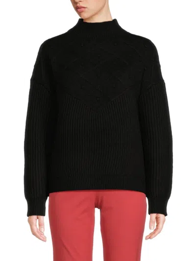 Calvin Klein Women's Popcorn Knit Mockneck Sweater In Black