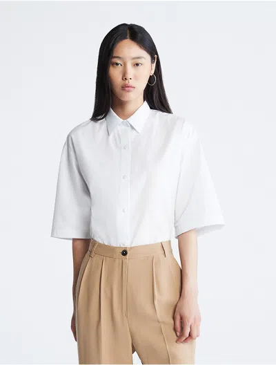Calvin Klein Women's Poplin Button-down Shirt In White