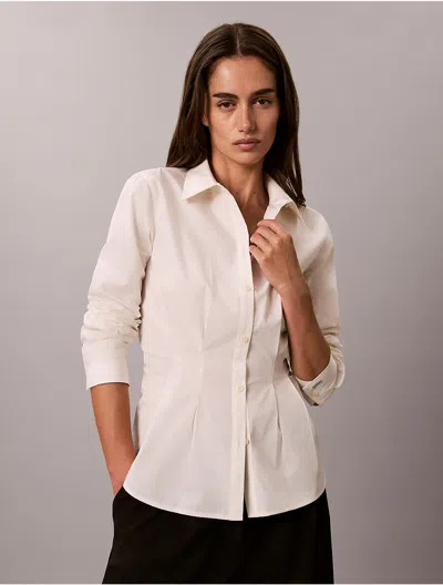 Calvin Klein Women's Poplin Cotton Fitted Shirt In White