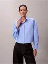 Calvin Klein Women's Poplin Cropped Relaxed Button-down Shirt In Blue