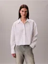 Calvin Klein Women's Poplin Cropped Relaxed Button-down Shirt In White