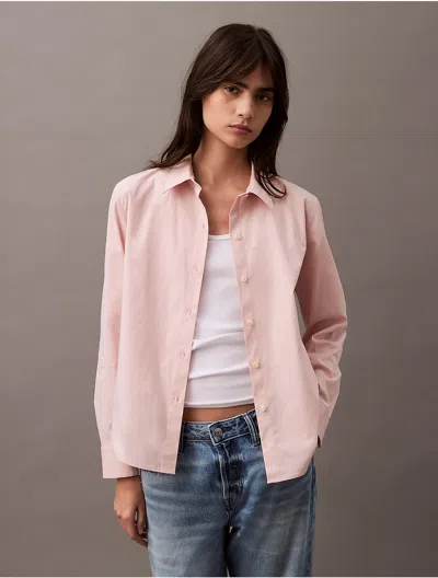 CALVIN KLEIN WOMEN'S POPLIN PINSTRIPE CLASSIC BUTTON-DOWN SHIRT