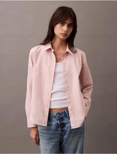 CALVIN KLEIN WOMEN'S POPLIN PINSTRIPE CLASSIC BUTTON-DOWN SHIRT