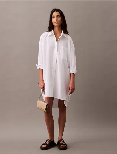 Calvin Klein Women's Poplin Relaxed Shirt Dress In Brilliant White