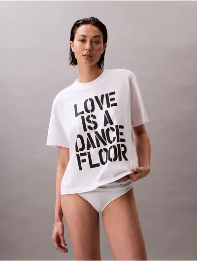 Calvin Klein Women's Pride Love Is A Dance Floor Graphic Relaxed T-shirt In White