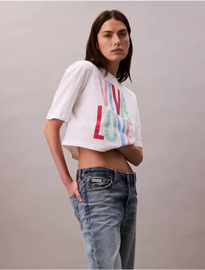 Calvin Klein Women's Pride Viva Love Graphic Cropped Relaxed T-shirt In White