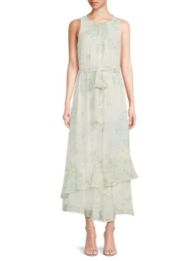 Calvin Klein Women's Print Belted Midi-dress In Cream Multi