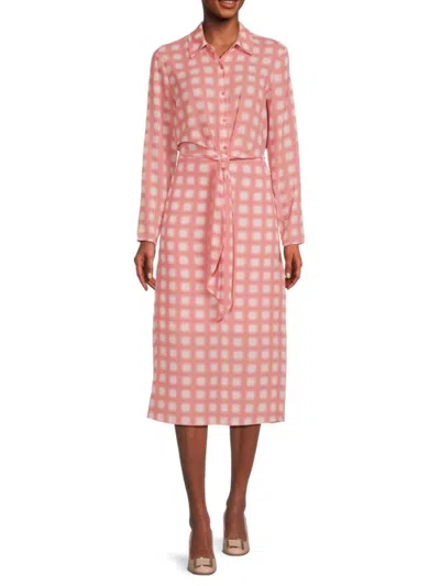 Calvin Klein Women's Print Belted Midi Dress In Dust Rose Multi