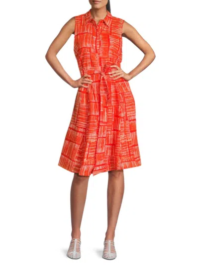 Calvin Klein Women's Print Cotton Dress In Ginger Cream