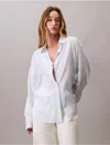 Calvin Klein Women's Stripe Dolman Sleeve Relaxed Button-down Shirt In Blue