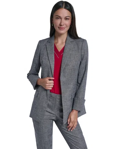 Calvin Klein Women's Print Notch-collar Flap-pocket Blazer In Black