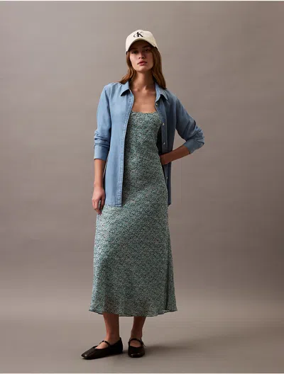 Calvin Klein Women's Printed Abstract Georgette Slip Dress In Aqua
