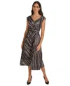 Calvin Klein Women's Printed Belted Cap-sleeve A-line Midi Dress In Black Cream