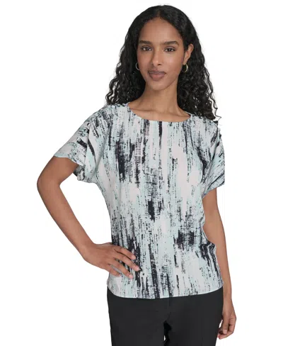 Calvin Klein Women's Printed Button-shoulder Blouse