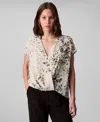 Calvin Klein Women's Printed Chiffon Faux-wrap Cap-sleeve Top In Multi