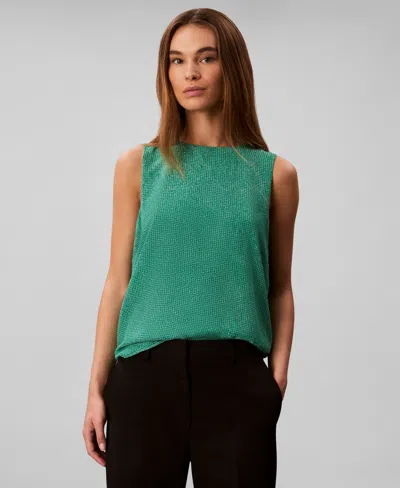 Calvin Klein Women's Printed Chiffon Sleeveless Blouse In Green