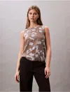 Calvin Klein Women's Printed Chiffon Sleeveless Shell Top In Brown